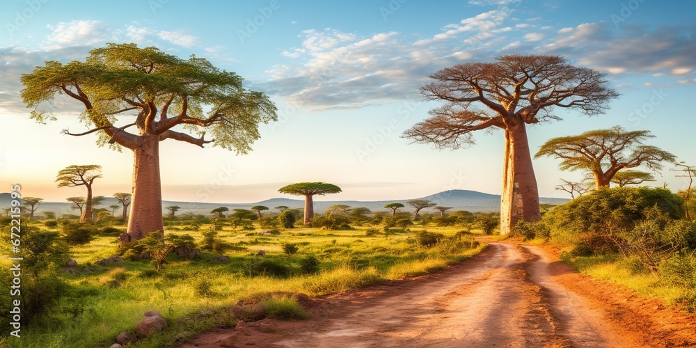 Obraz premium Beautiful landscape featuring baobab trees , concept of Serenity