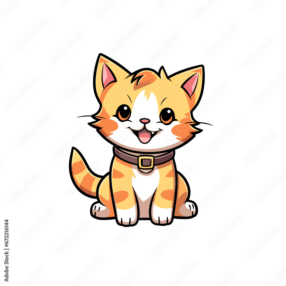 Cute happy cat vector clipart. Good for fashion fabrics, children’s clothing, T-shirts, postcards, email header, wallpaper, banner, events, covers, advertising, and more.