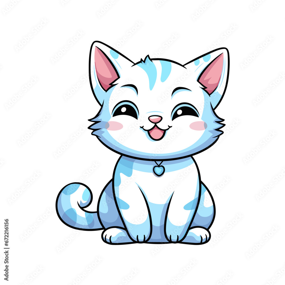 Cute happy cat vector clipart. Good for fashion fabrics, children’s clothing, T-shirts, postcards, email header, wallpaper, banner, events, covers, advertising, and more.