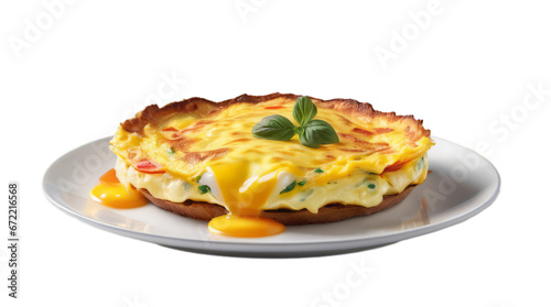 egg Omelette on white plate transparent, white background, isolate, png