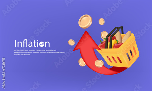 Food price inflation. impact on economic growth. Grocery Prices Rising. 3d vector illustration