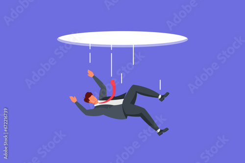 Businessman falling down from a hole on a purple background. Vector illustration