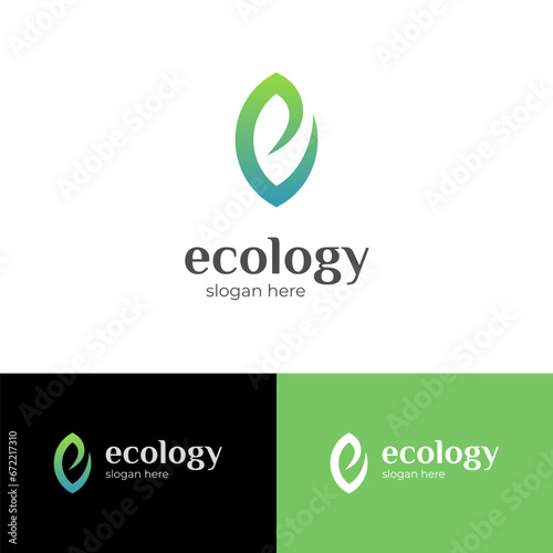 Letter e leaf eco logo icon design with leaf graphic element symbol for ecology, herbal vector logo template