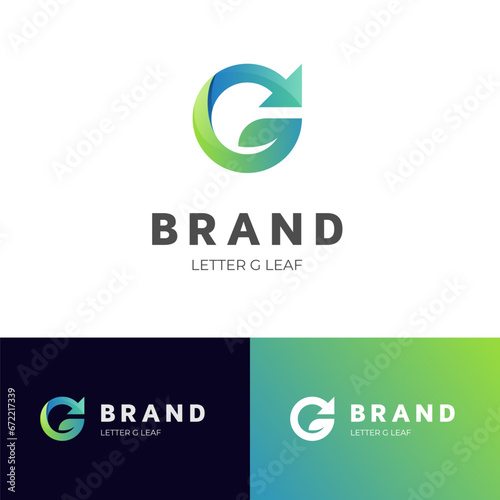 Nature Growth logo icon design with leaf and letter G, arrow up combined for ecology, business finance graphic element symbol