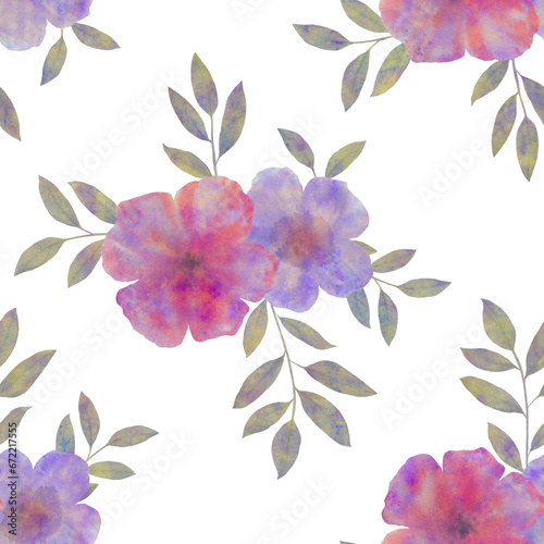 abstract pattern of blue flowers on a white background. seamless botanical pattern of flowers and leaves  for print design.