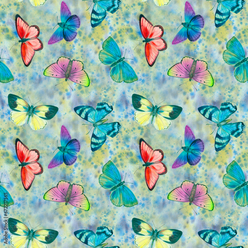 abstract watercolor background of butterflies, seamless pattern for design, print, wallpapers, invitations and wrapping paper. bright butterflies © Sergei
