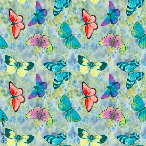 abstract watercolor background of butterflies  seamless pattern for design  print  wallpapers  invitations and wrapping paper. bright butterflies