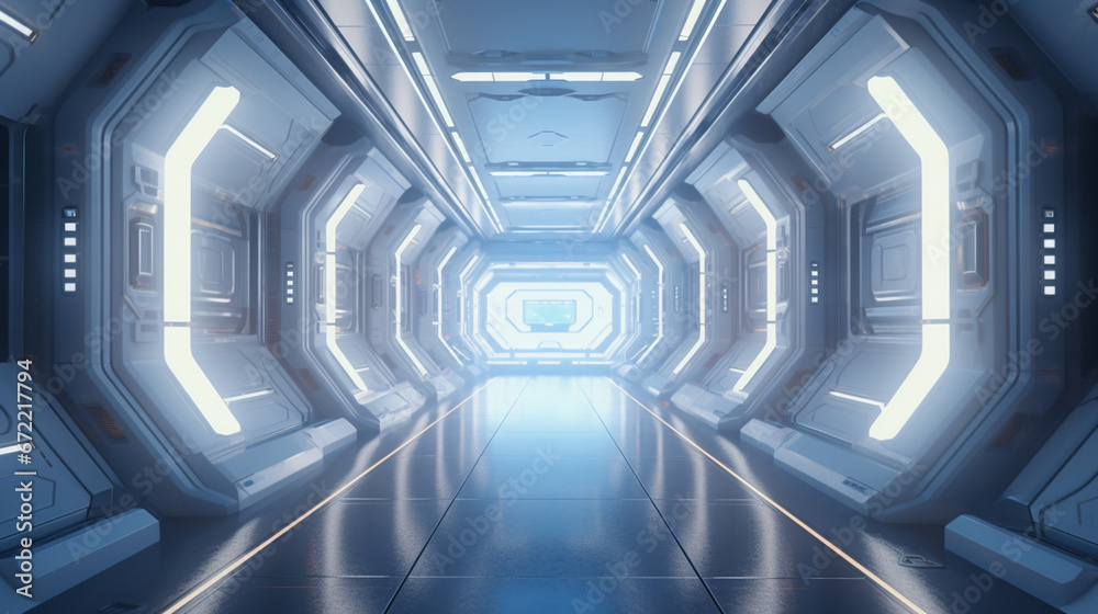 Obraz premium A corridor in a futuristic spaceship