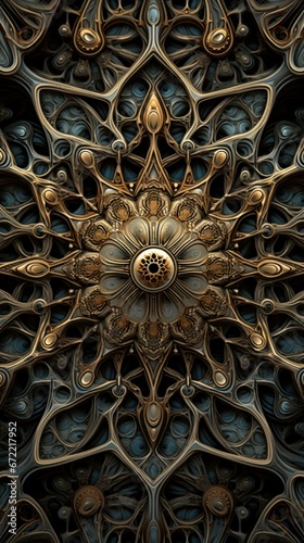 Fractal art, kaleidoscope style, intricate details, filigree metal