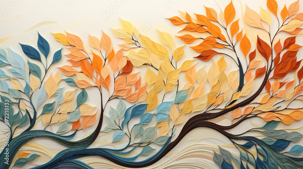 Charming and Vivid Botanical Sketches: Pattern of Vibrant Autumn Leaves in Turquoise, Cream, Coral, Teal, Pale Yellow, Mint Green, Lavender, Peach, and Baby Blue Charming and Vivid Botanical Sketches: Pattern of Vibrant Autumn Leaves in Turquoise, Cream, Coral, Teal, Pale Yellow, Mint Green, Lavender, Peach, and Baby Blue