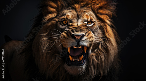 Majestic Golden Lion Roaring in the Dark  King of the Jungle and Predator  Wildlife Photography