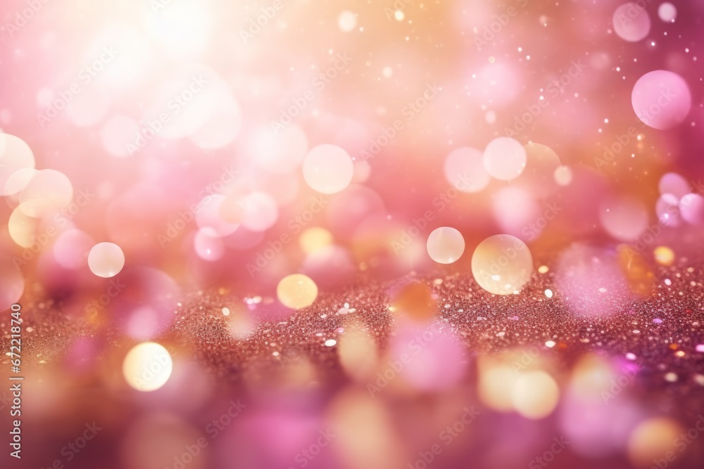 Abstract pink background bokeh gold glitter and shimmer. 