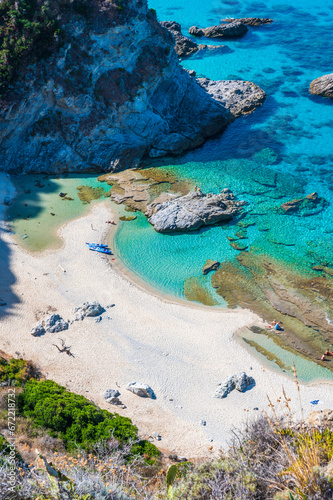 Amazing view of Praia di Fuoco and Spiaggia di Ficara from Capo Vaticano - beautiful beach and coast scenery - travel destination in Calabria, Italy photo