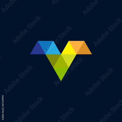 Letter V logo Pixel Triangle Geometric Colorful / Abstract Letter V Colorful Logo