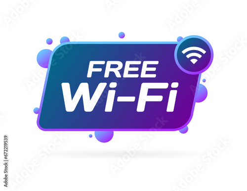 Free Wi-Fi sign. Flat, purple, Free Wi-Fi sign, Wi-Fi signal. Vector icon