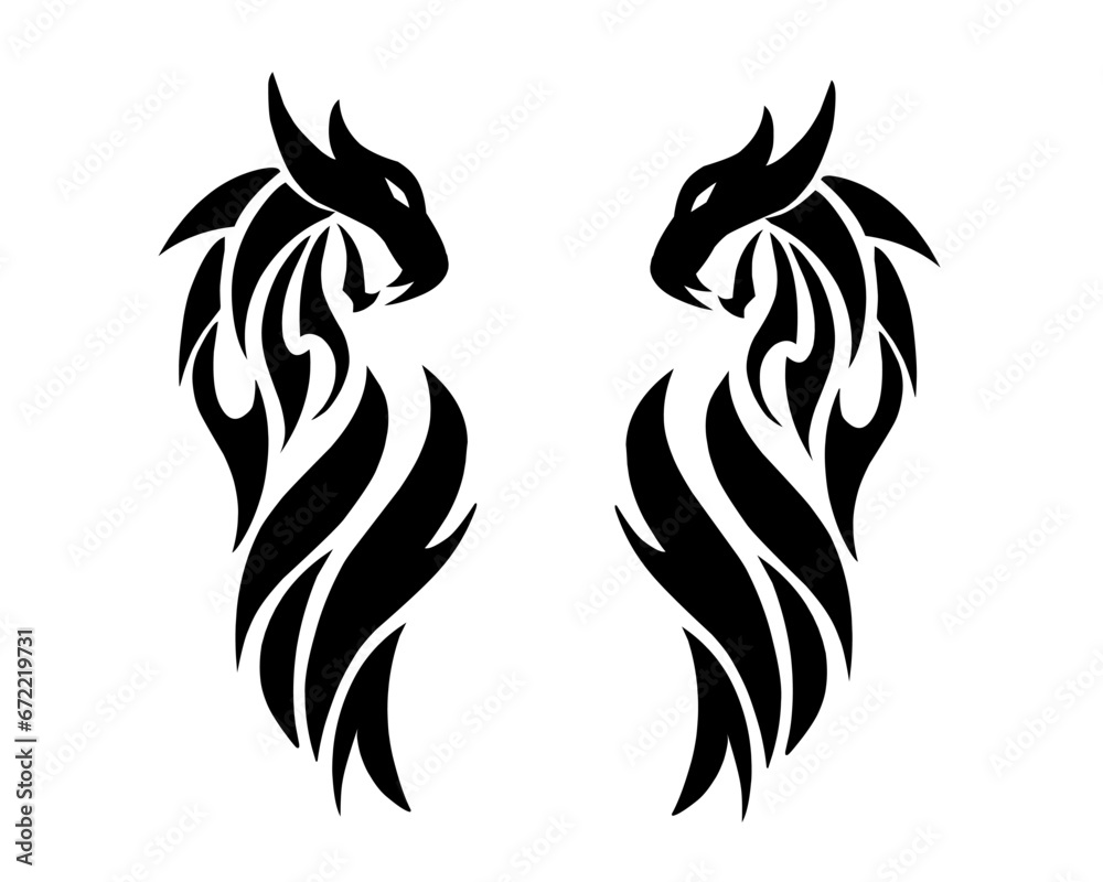 Obraz premium vector illustration graphic tribal art design twin dragons for tattoo symbols