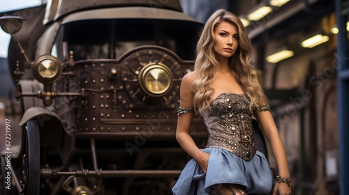 Steampunk girl costumes with vehicles 