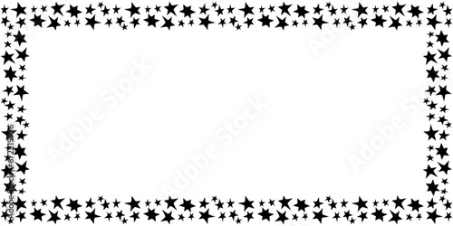 Frame, border from small black stars isolated on white background in flat style. Vector design element. Theme of astronomy, space, victory, holidays photo