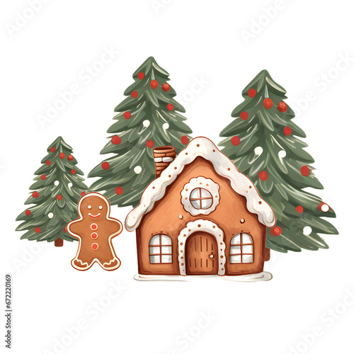 Cute Christmas home Isolated on a transparent background