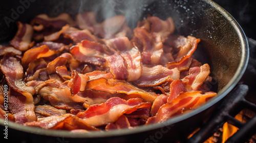 delicious bacon cooking in a pan Generative AI