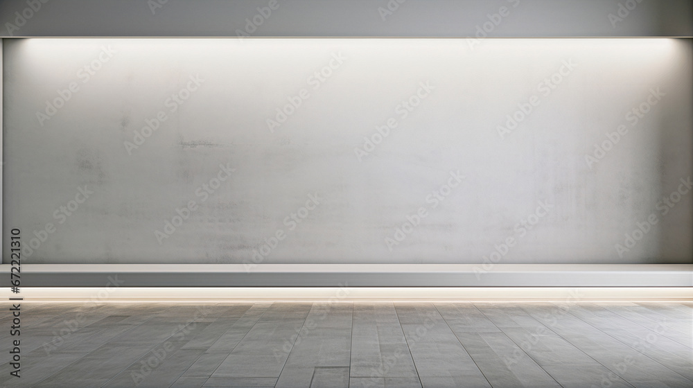 Minimalistic gray background for presentation, advertising and product promotion. Gray light wall with beautiful built-in lighting. Generative AI - obrazy, fototapety, plakaty 