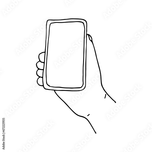 Mobile phone portable telephone set. Means of communication. Doodle. Vector illustration. Hand drawn. Outline.