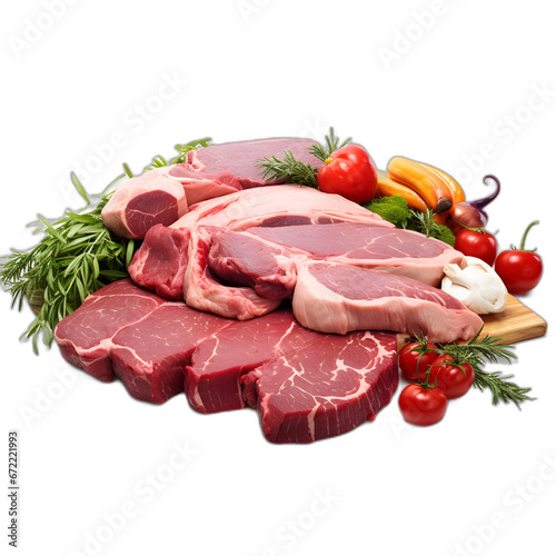 Meat selection in market isolated on transparent or white background, png