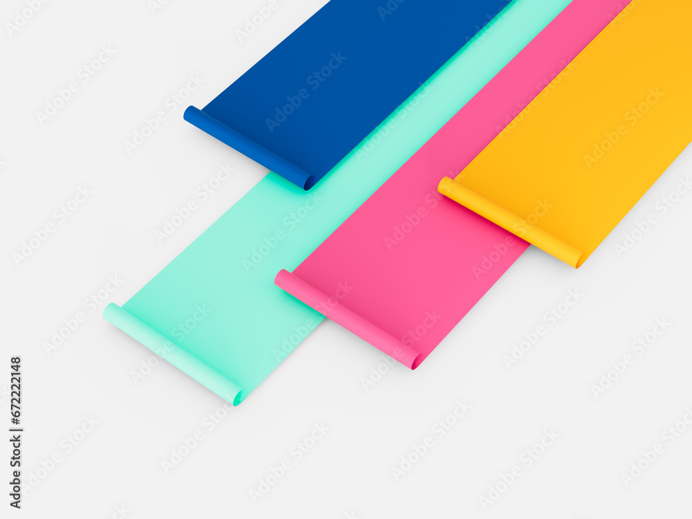 Colorful paper sheets roll on isolated background 3d illustration Colorful paper sheets roll on isolated background 3d illustration