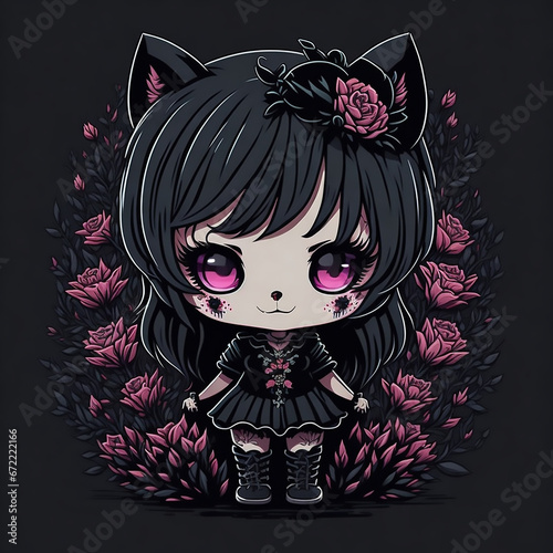 Cute vector kawaii anime kuromi on black background