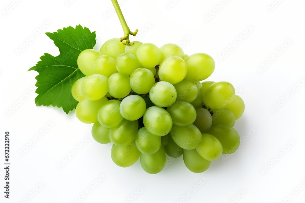 Generative AI : Close up image of Green wine grapes isolated on white background. Generative AI : Close up image of Green wine grapes isolated on white background.
