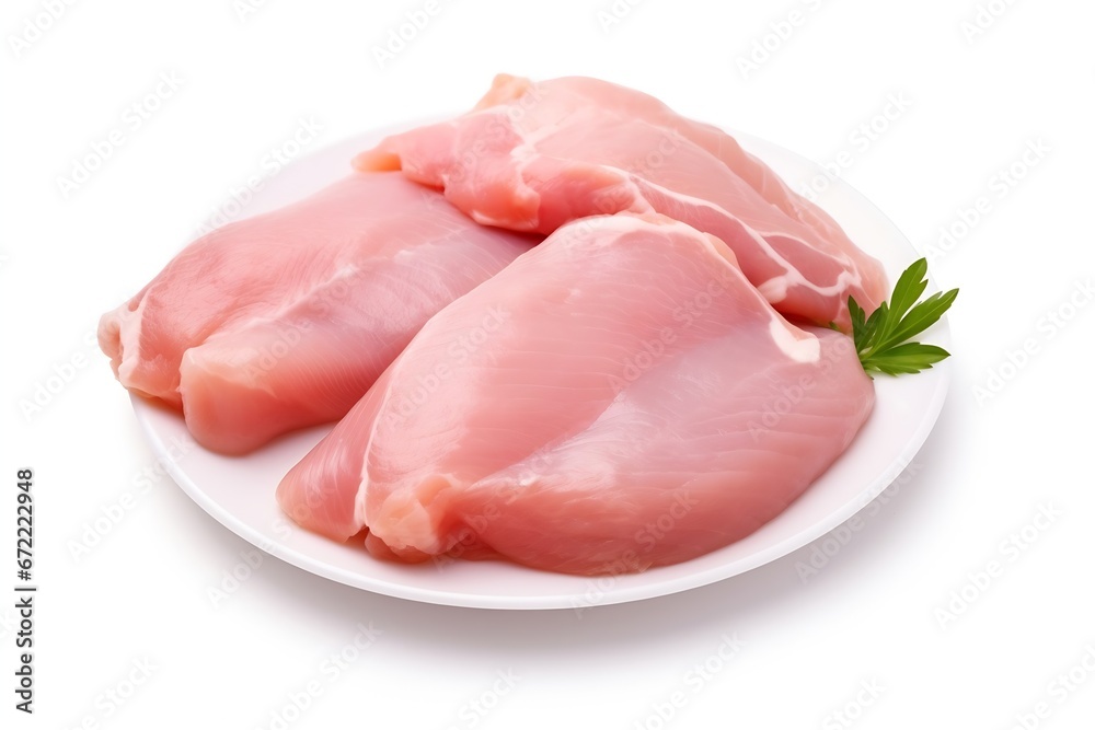 Generative AI : Raw chicken meat isolated on transparent or white background. Generative AI : Raw chicken meat isolated on transparent or white background.