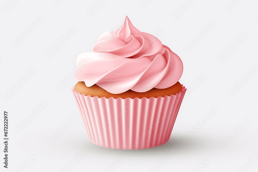 Generative AI : Pink cupcake isolated on white background Generative AI : Pink cupcake isolated on white background