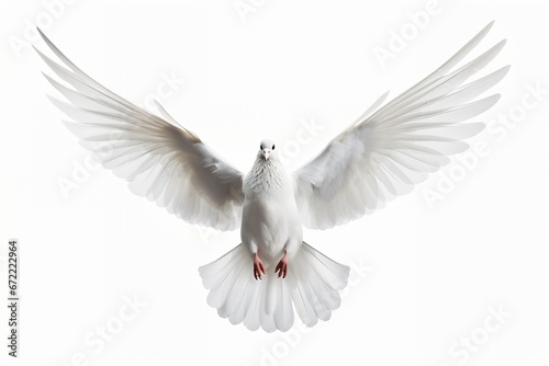 Generative AI : Flying pigeon isolated on white background