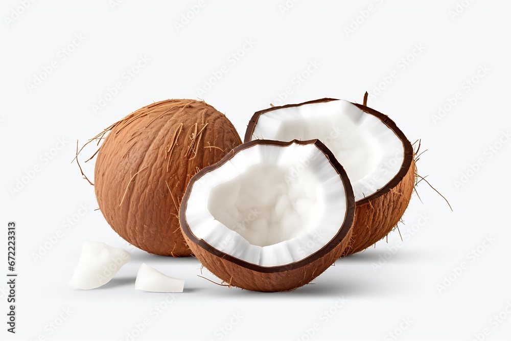 Generative AI : Coconut pieces isolated on transparent or white background Generative AI : Coconut pieces isolated on transparent or white background