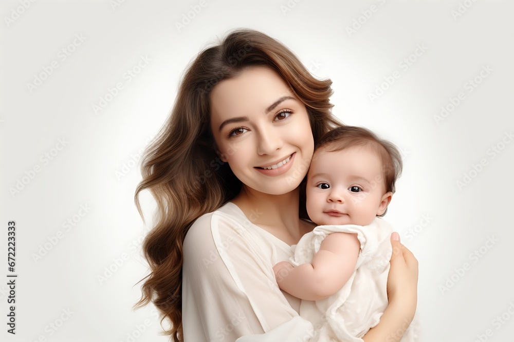 Generative AI : Young woman with her cute baby at home Generative AI : Young woman with her cute baby at home