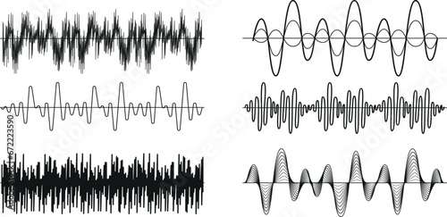 Black sound waves. Abstract music wave, radio signal frequency and digital voice visualisation. Tune equalizer vector set. Monochrome volume audio lines, soundwaves rhythm isolated on white background