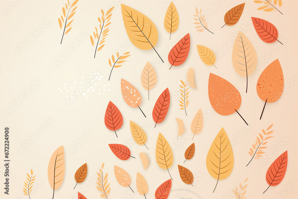 Creative autumn background with simple leaves and pastel texture. Leaf fall. Vector illustration