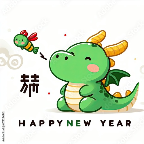 White background  cute green dragon  pinterest  funny  conteining words  Happy New Year 