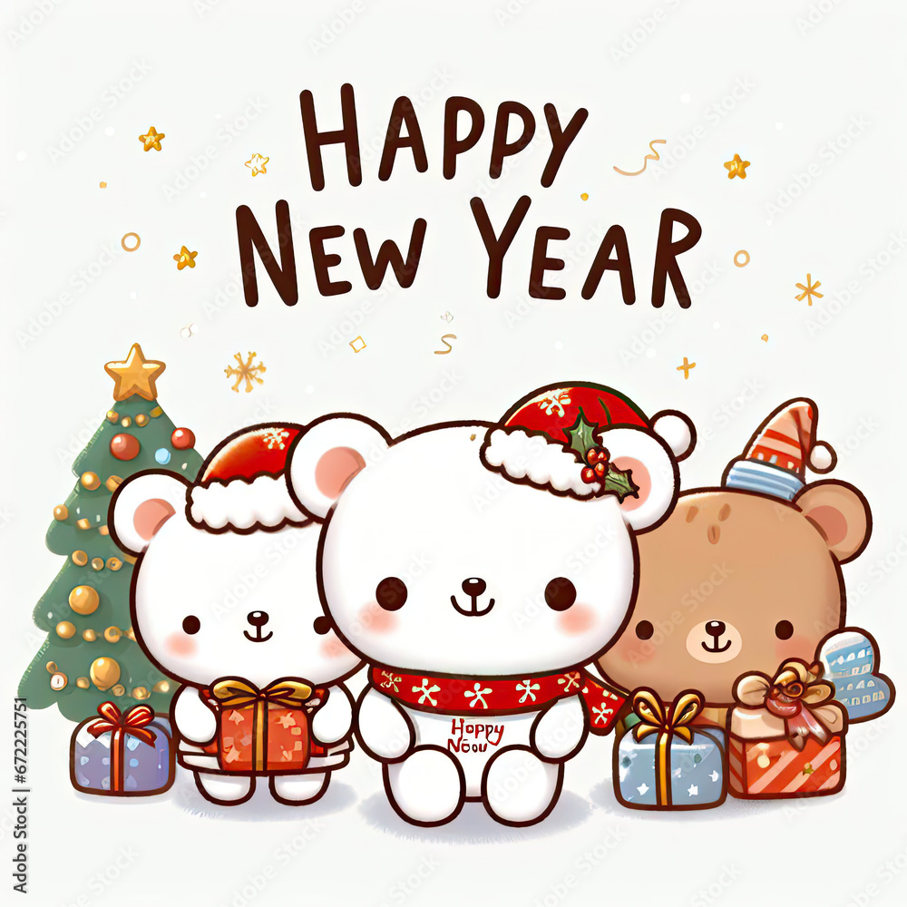 white background, christmas, bear cute, conteining words 