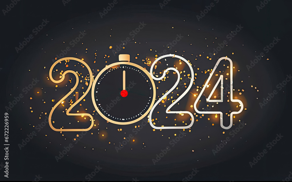 Happy New Year 2024. Banner. Generative AI