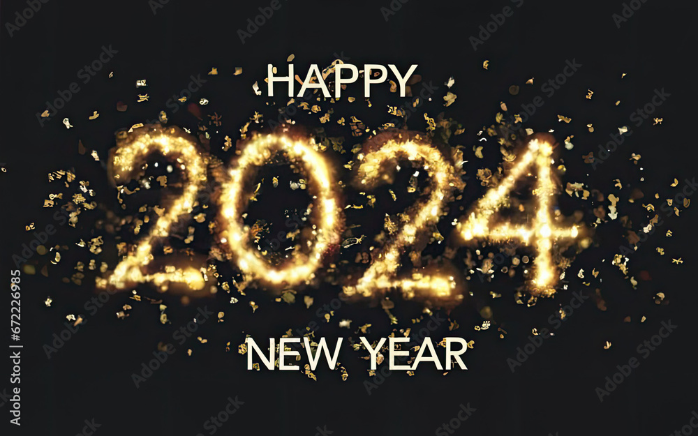 Happy New Year 2024. Banner. Generative AI