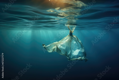 plastic waste in the ocean, polluting marine biota