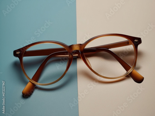 top view of eyeglasses on table. AI Generative