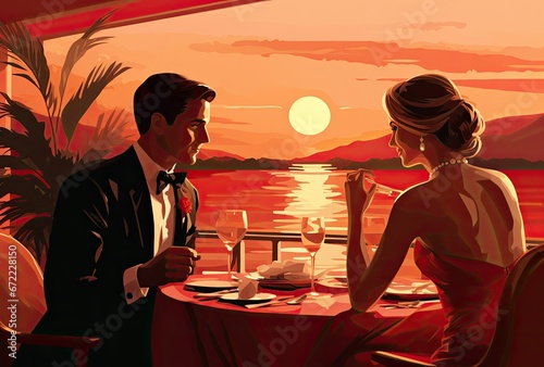 Romantic couple have dinner in the restaurant