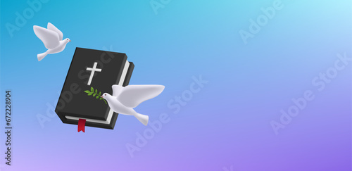 3d illustration of dove and Holy Bible. Holy Spirit. Vector illustration