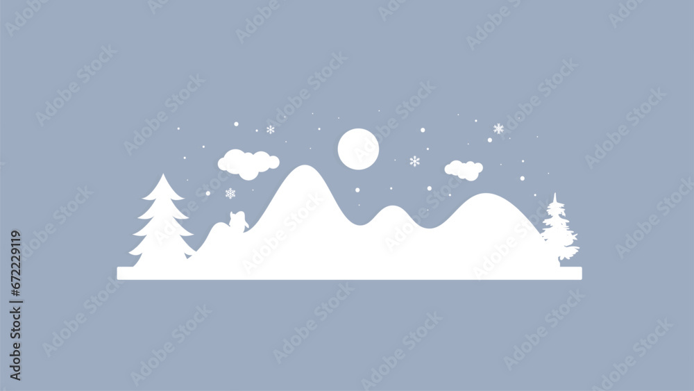 Obraz premium Landscape with snow-filled areas.3d abstract pastel paper cut illustration of winter landscape with cloud,pines and mountains.house and santa claus flying.Happy New Year and Merry Christmas background
