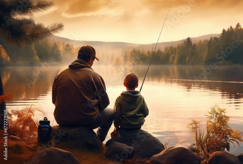 silhouettes of a father and son fishing