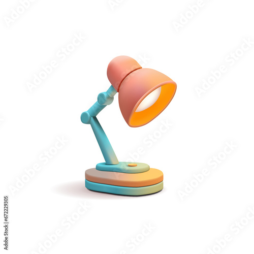 3d render vector illustration of desk lamp with adjustable body in blue and orange colors, retro style modern looking