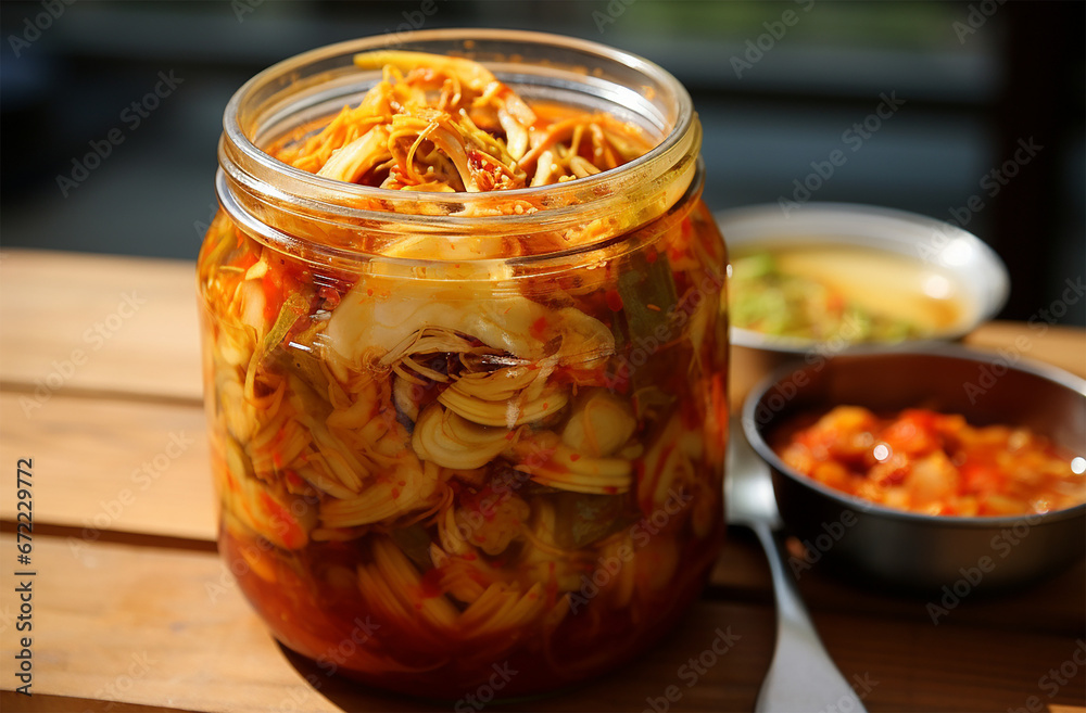 Kimchi (South Korea): Fermented cabbage and vegetables seasoned with spices Kimchi (South Korea): Fermented cabbage and vegetables seasoned with spices