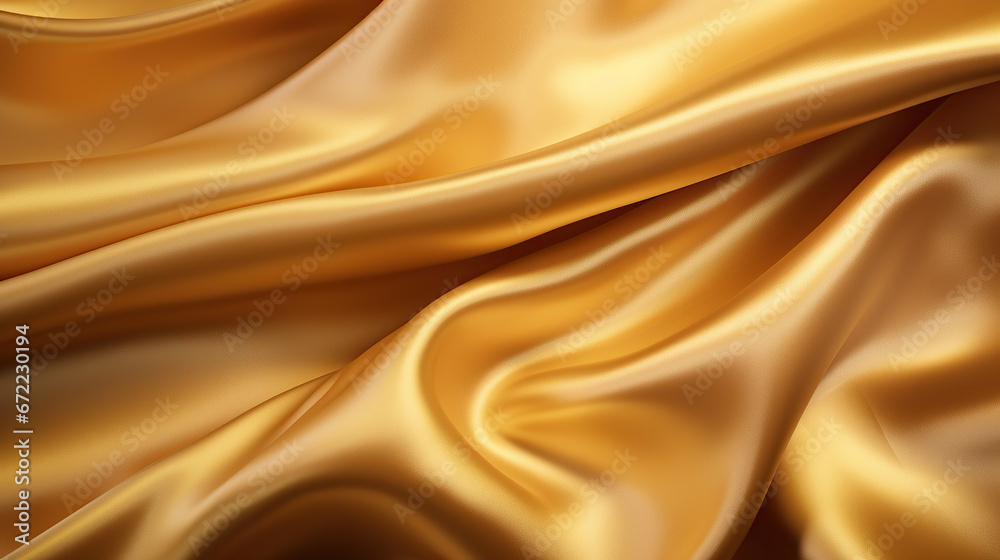 Gold silk satin. Soft folds. Fabric. Gold luxury background. Space for design. Wavy lines, Banner, Wide, Long, Flat lay, top view table. Beautiful. Elegant. Gold silk satin. Soft folds. Fabric. Gold luxury background. Space for design. Wavy lines, Banner, Wide, Long, Flat lay, top view table. Beautiful. Elegant.